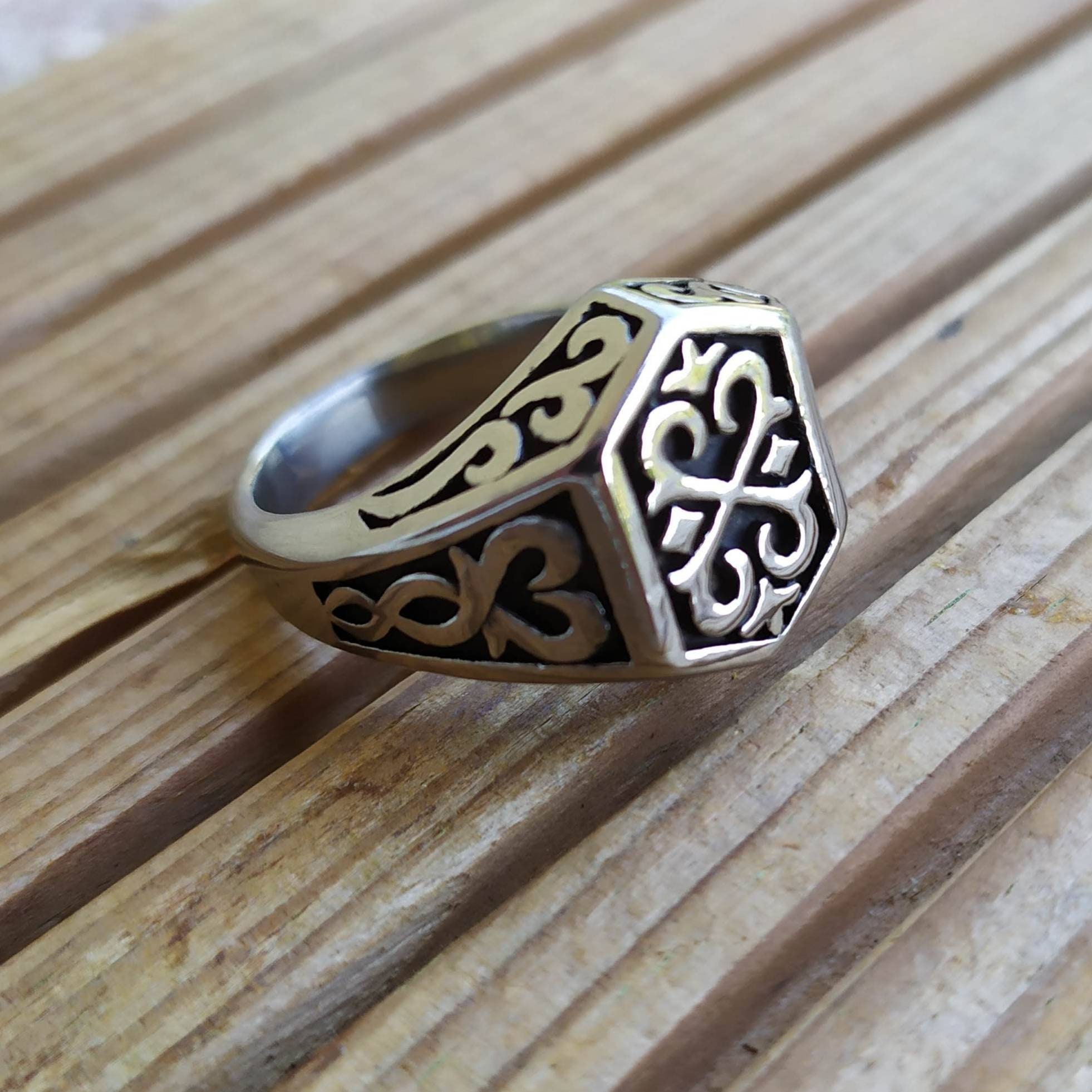 Bague Chevalière Viking En Acier Inoxydable Massif Haut De