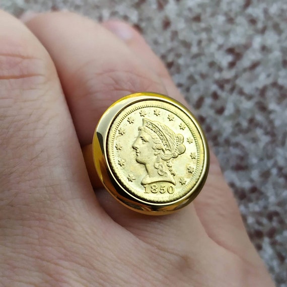 U.S. $5 Indian Head Gold Coin in gent's fluted Design 14kt gold Ring