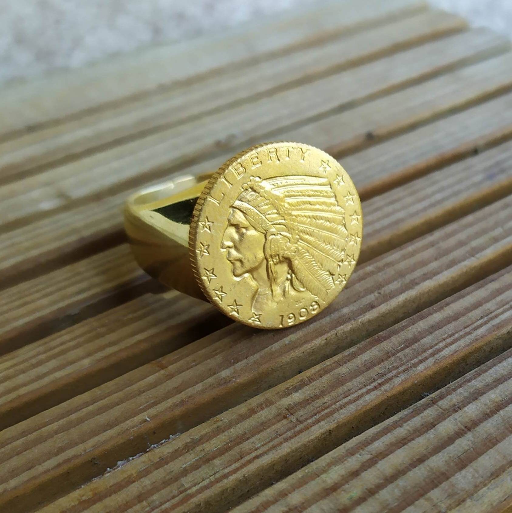 Liberty Indian Signet Ring in Solid Stainless Steel Gold Plated Fine Gold Very Beautiful Finish Handmade