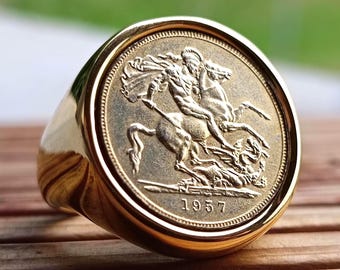 Round Sovereign Signet Ring, Gold Plated Stainless Steel, Fine Gold Finish, Handcrafted