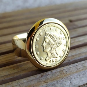 Anillo de moneda - EE.UU. 2,5 dólares Liberty Golden Fine Gold hecho a mano