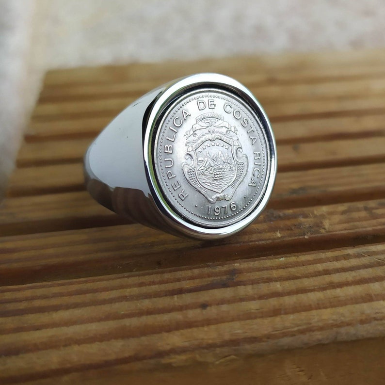 Signet Ring Genuine 10 Centimos Coin From Costa Rica Stainless Steel ...