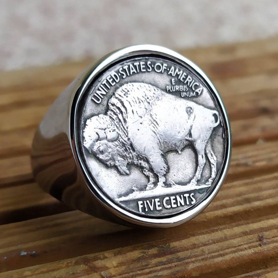 Bague Chevalière Argent Sterling Monnaie Indienne - Taille 58.5 - Bijou Homme/femme