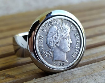 Ring Coin USA - One Dime Barber Dime Handmade