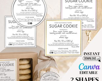 Editable Cottage Food Label Canva Template | Cottage Law Food Labels | Cookie Ingredient Label | Bakery Packaging Sticker | Instant Download