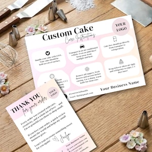 Redigerbar mall för tårtvårdskort, bageriinsats, anpassad tårtguide (digital nedladdning)