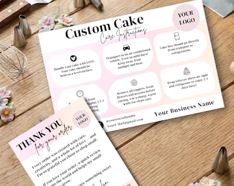 Editable Cake Care Card Template, Bakery Insert, Custom Cake Guide (Digital Download)
