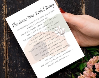 Easter Poem Printable Christian Resurrection Sunday Wall Art He Is Risen Decor Easter Scripture Art Gift The Stone Was Rolled Away Poetry