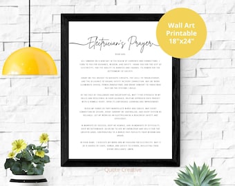 Electrician Prayer For Electricians Office Decor Gift For Electrician Digital Wall Art Inspirational Sign Instant Download Poster Print