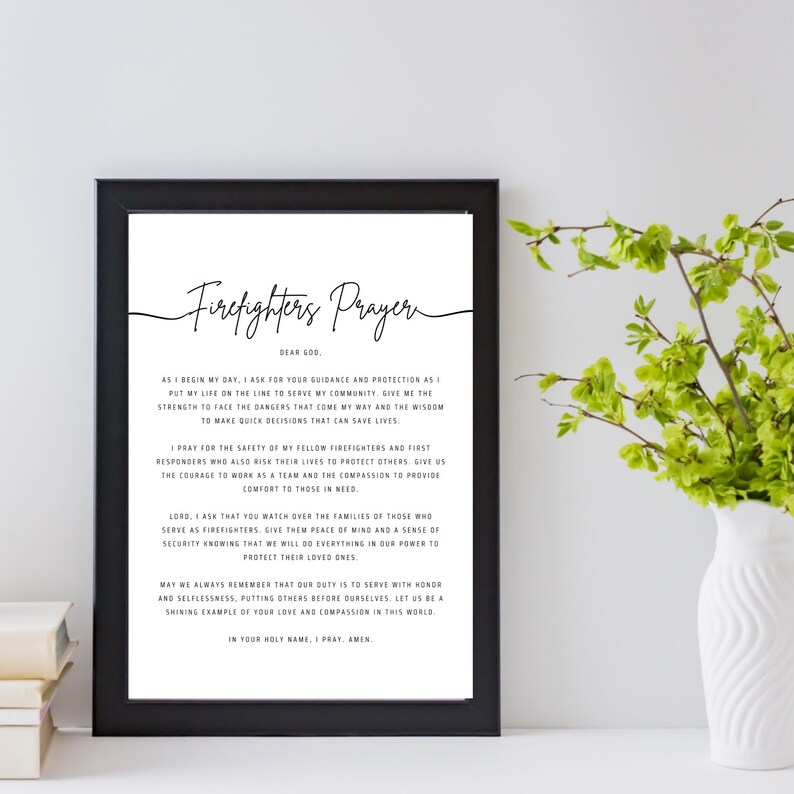 Firefighter’s Prayer Wall Art Printable Christian Decor Firefighter ...