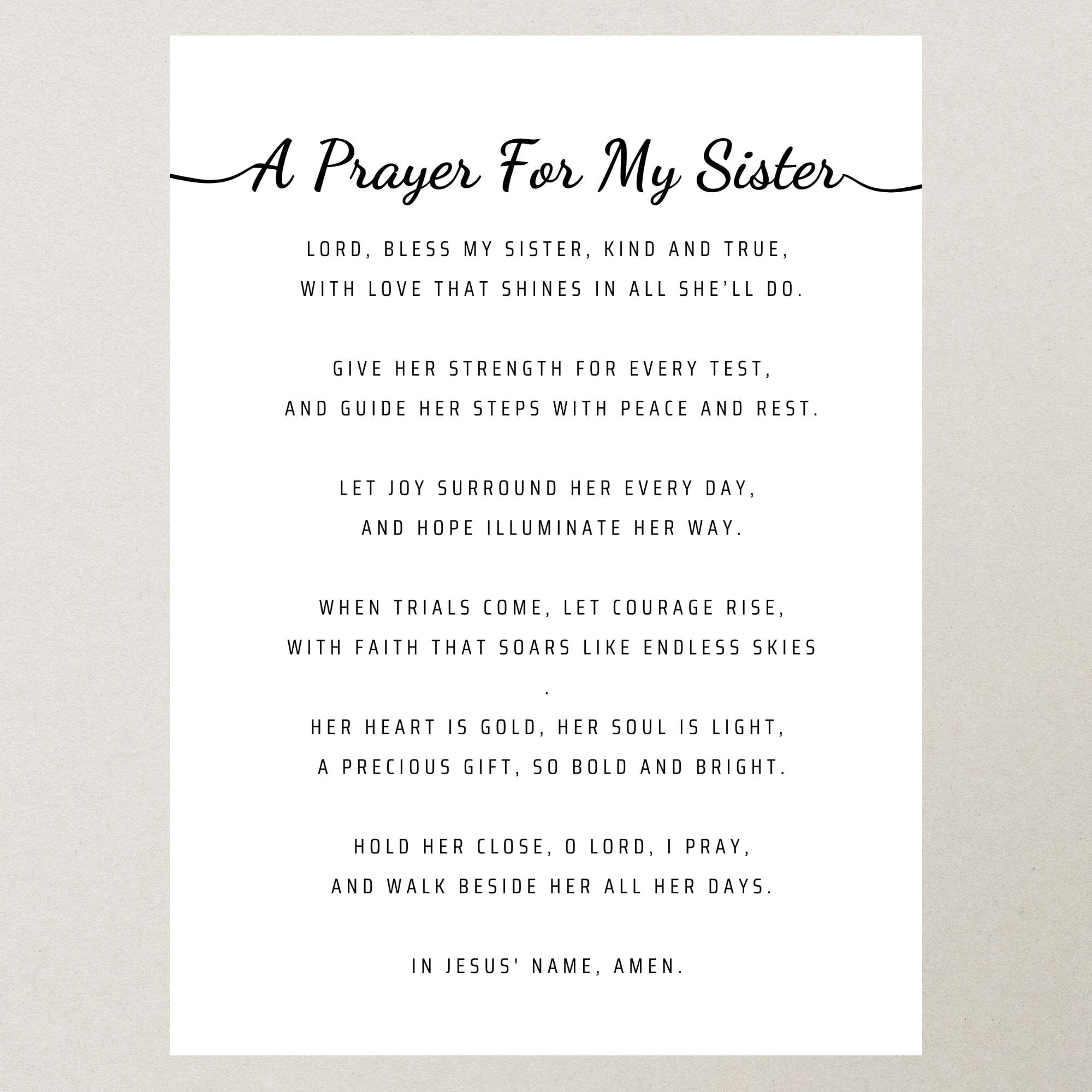 Prayer for My Sister Printable Sister Gift Christian Wall Art Religious ...