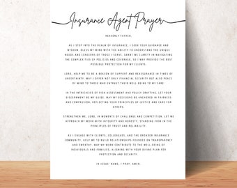 Insurance Agent's Prayer Wall Art Printable Christian Insurance Agents Office Decor Print Poster Instant Download Insurance Agent Gift