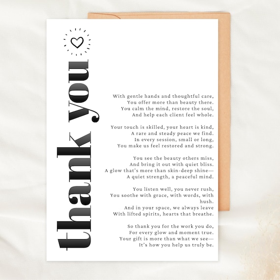 Esthetician Thank You Poem Card Printable Christian Greeting Card Spa Therapist Appreciation Gift Digital Download Foldable Card Present - Etsy Esthetician Thank You Poem Card Printable Christian Greeting Card Spa Therapist Appreciation Gift Digital Download Foldable Card Present - Etsy