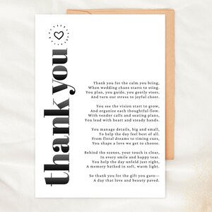 Weddingplanner bedankkaart afdrukbaar gedicht cadeau voor bruiloft planner waarderingskaart afdrukbare digitale trouwkaart bedankt evenementplanner