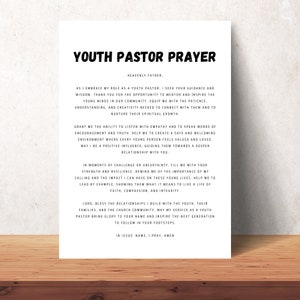 Arte de parede de oração do pastor jovem, decoração de escritório, igreja cristã, impressão digital, presente para pastores jovens do ministério da juventude