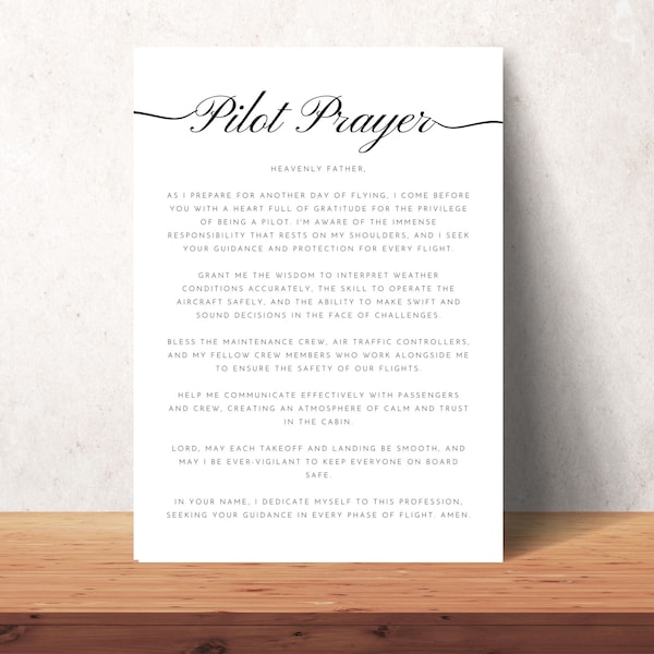 Pilot Prayer Wall Art Printable For Home or Office - Christian Poster Decor - Digital Print Prayers - Downloadable Gift For Pilots