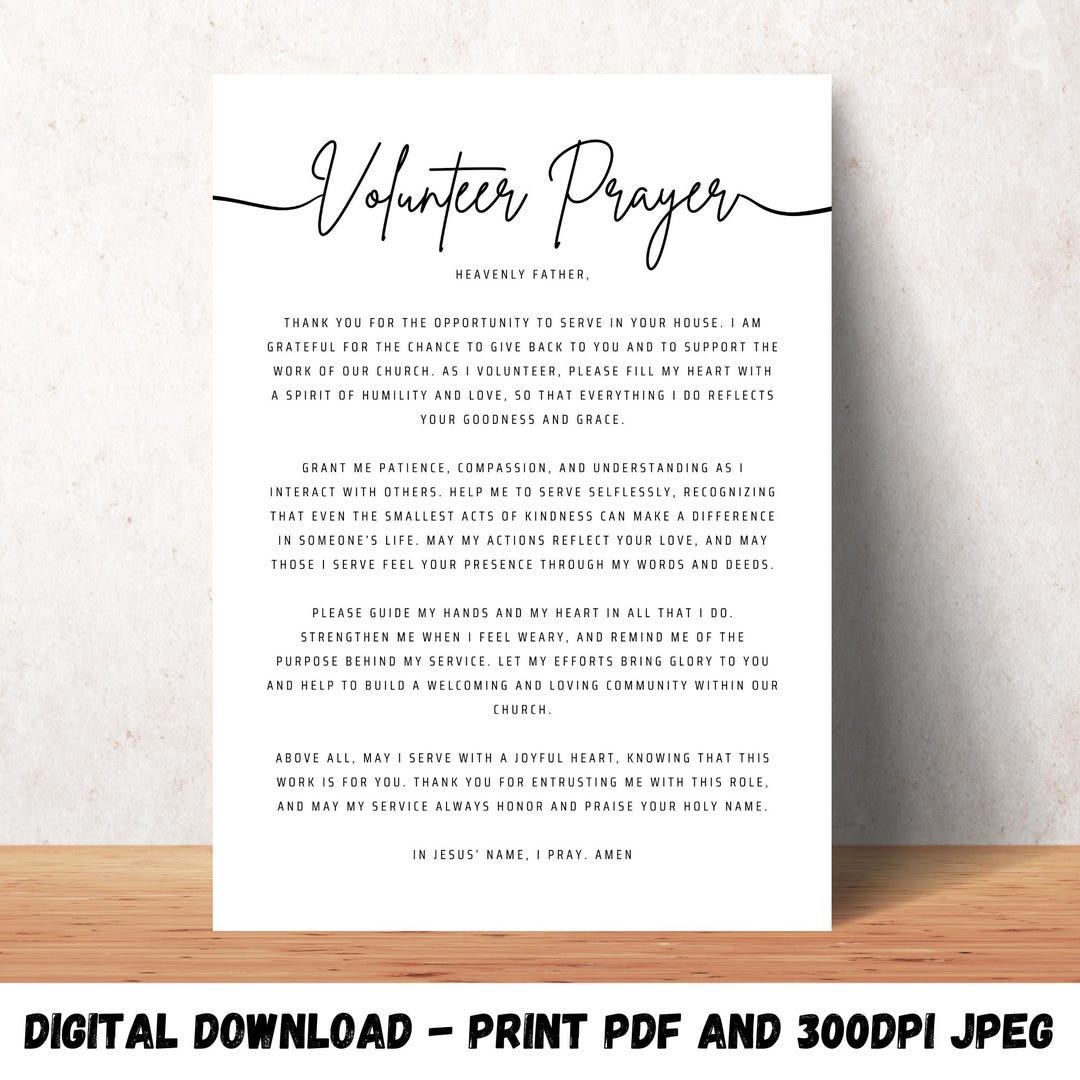 Church Volunteer Printable Prayer Wall Art Christian Church Office ...