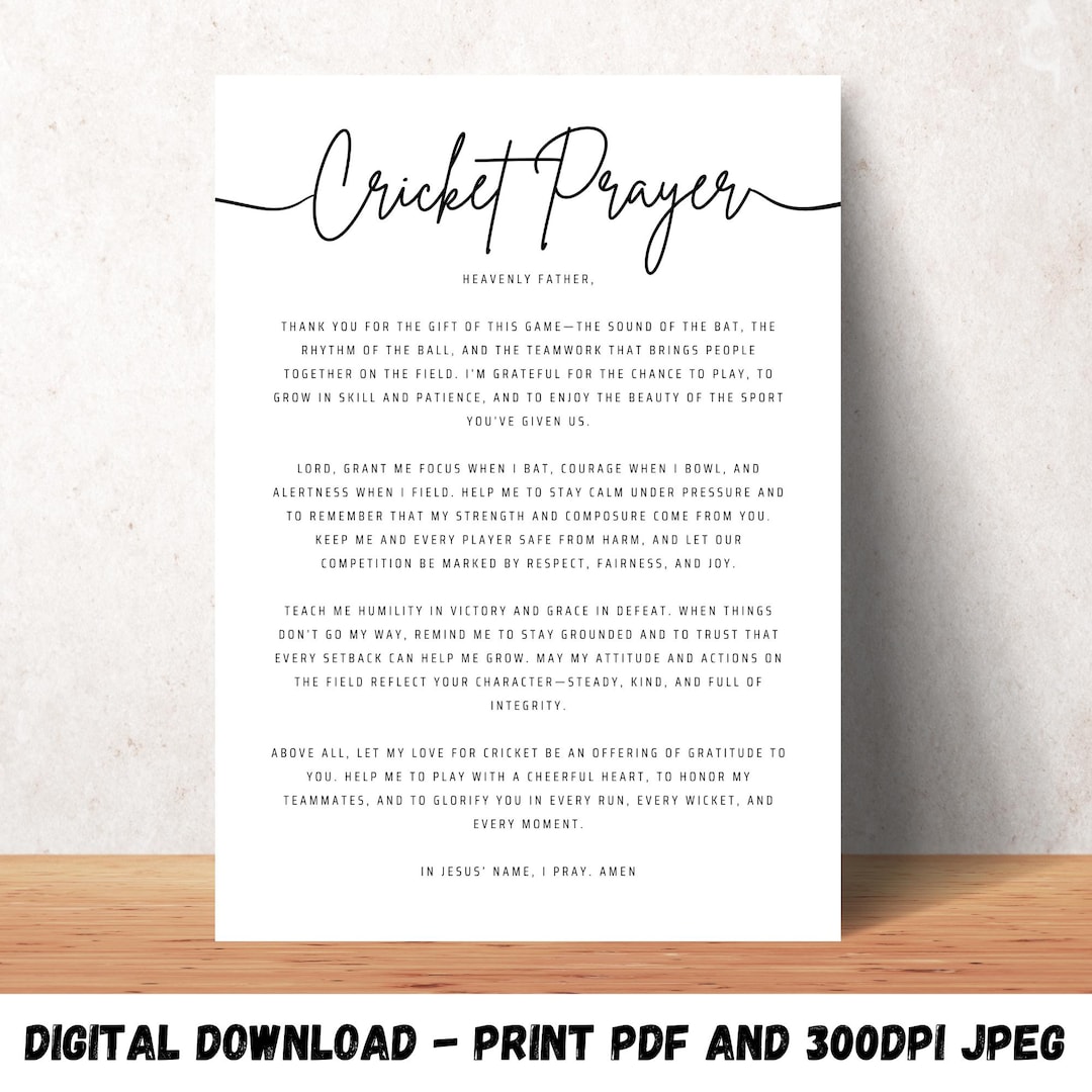 Cricket Prayer Wall Art Christian Sports Quote Print Faith Gift for ...