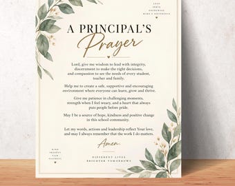 Principal Prayer Printable, Christian Principal Gift School Principal Prayer Principal Appreciation Gift Christian School Decor