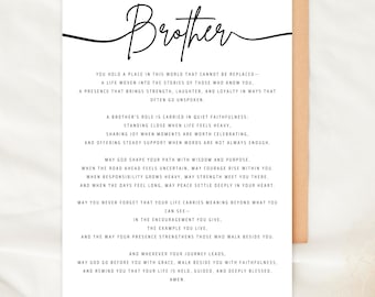 Prayer for a Brother Printable Card Christian Encouragement Card for Brother Instant Download