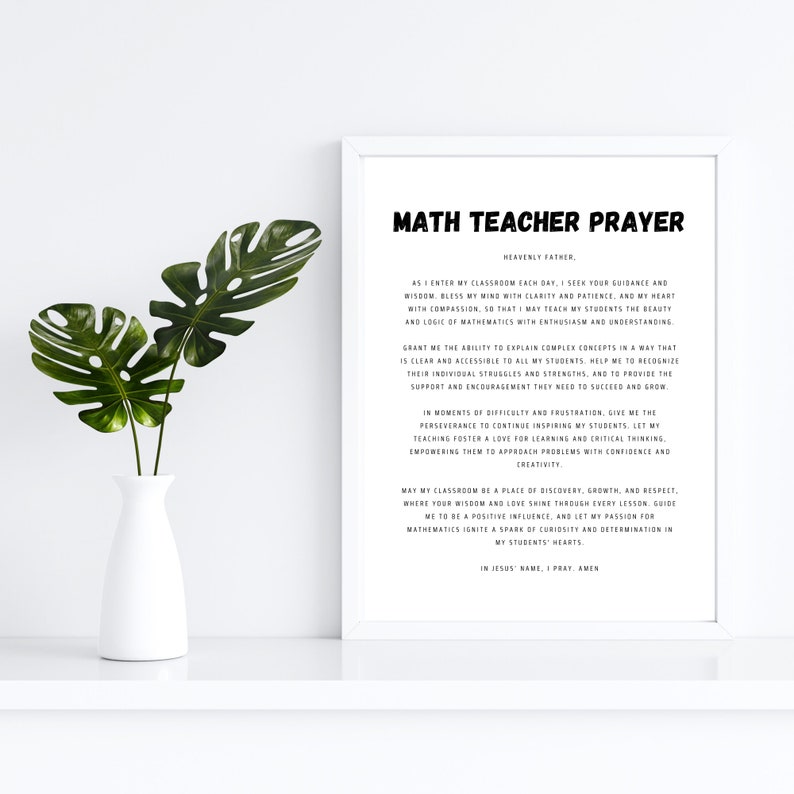 Math Teacher Prayer Wall Art Printable Christian Math Teachers Office ...