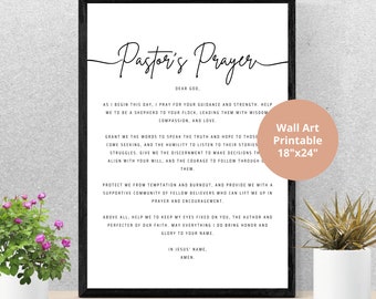 Pastor's Prayer Wall Art Printable - Christian Home or Office Decor - Digital Print Prayers - Downloadable Gift For Pastors and Ministers