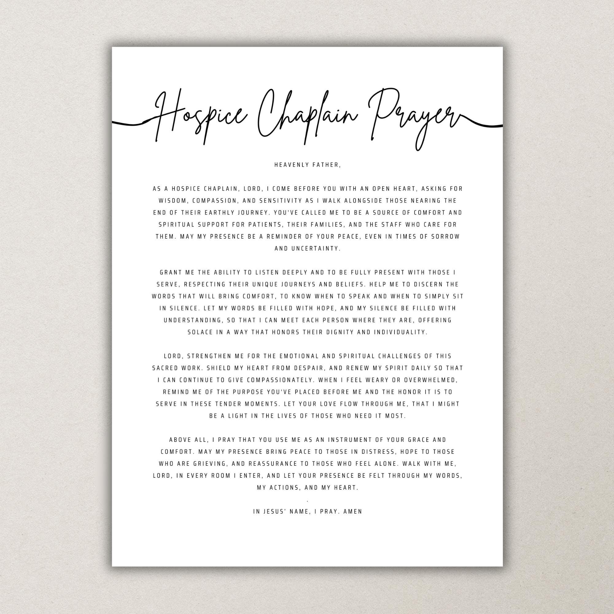 Hospice Chaplain Prayer Printable Wall Art Hospice Office Decor ...