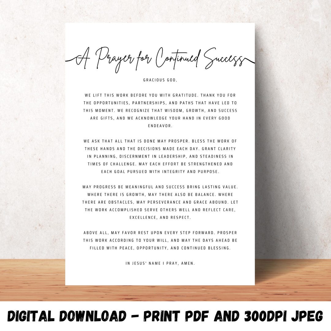 A Prayer for Continued Success Wall Art Printable Christian Corporate ...