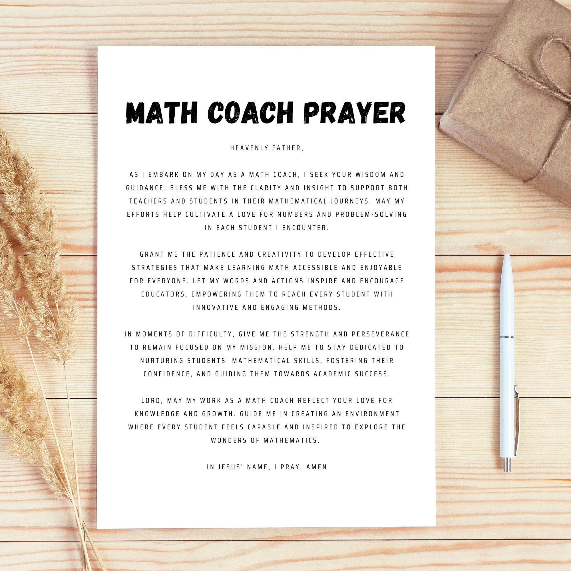 Math Coach Prayer Wall Art Printable Christian Math Coach Office Decor ...
