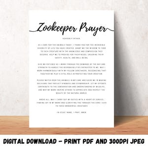 Zoowärter Gebet Wandkunst druckbare christliche Zoowärter-Plakat-Dekor für Haus oder Büro-Digitaldruck-Anerkennungsgeschenk Zoowärtergeschenk