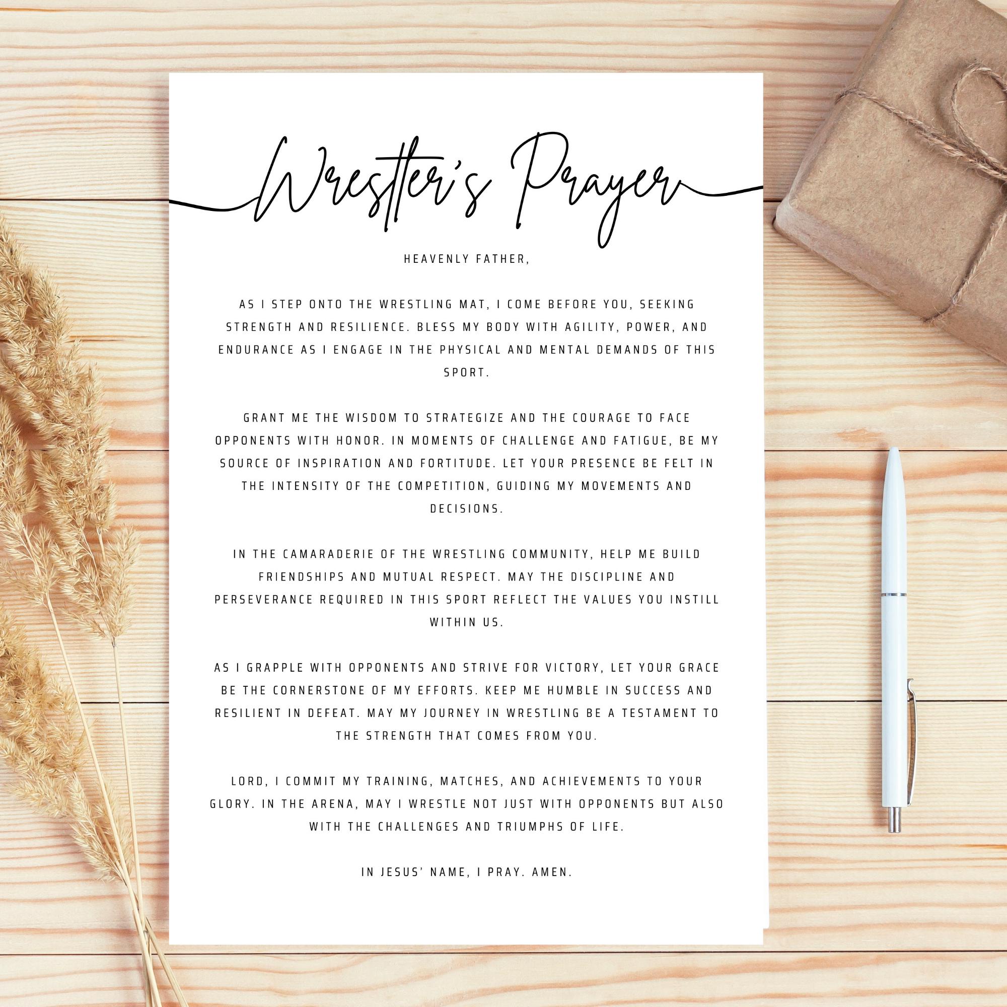 Wrestler's Prayer Wall Art Printable Christian Wrestler Studio Decor ...