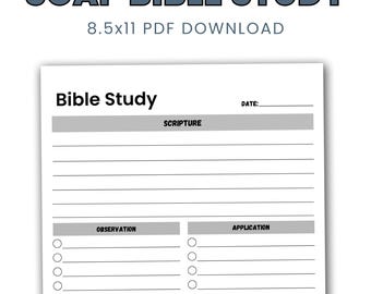 Arkusz roboczy do wydruku SOAP Bible Study Szablon chrześcijańskiego studium Pisma Świętego Chrześcijański dziennik nabożeństw Planer wiary Przewodnik do studium Biblii PDF