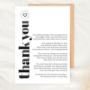 Biglietto di ringraziamento per il responsabile d'ufficio, regalo con poesia stampabile, biglietto di ringraziamento digitale per i responsabili d'ufficio, download immediato, biglietto di ringraziamento per i colleghi