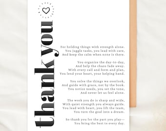 Office Manager Thank You Card Printable Poem Gift for Office Managers Appreciation Digital Card Instant Download Coworker Thank You Card