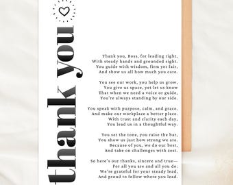 Boss Thank You Poem Card Printable Christian Greeting Card Appreciation Gift for Manager Mentor Boss's Day Foldable Office Card