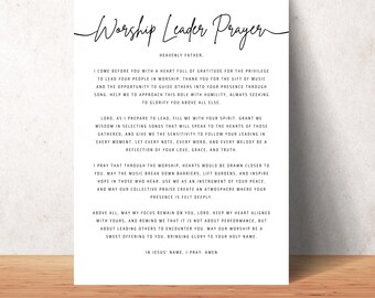 Arte de pared con oración imprimible para líder de adoración, decoración de oficina para iglesia cristiana, póster con impresión digital, regalo para líderes de adoración, regalo para líder de adoración
