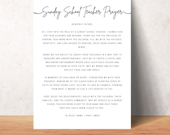 Sunday School Teacher Prayer Wall Art Printable Christian Kids Church Office Decor Digital Print Poster Gift For Sunday School Teachers