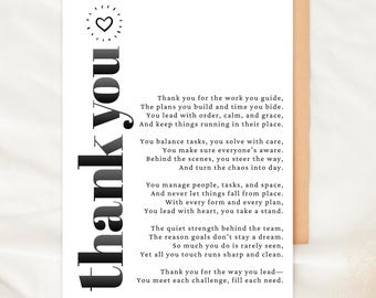 Thank You Card Printable Leadership Appreciation Gift Digital Card for Boss Executive Mentor Farewell Retirement Encouragement Card CEO COO