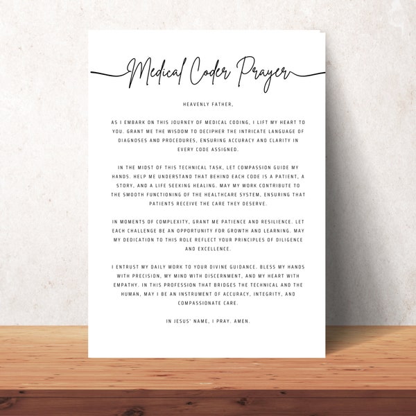 Medical Coder's Prayer Printable Wall Art Christian Medical Coders Office Decor Print Poster Instant Download Medical Coder Gift