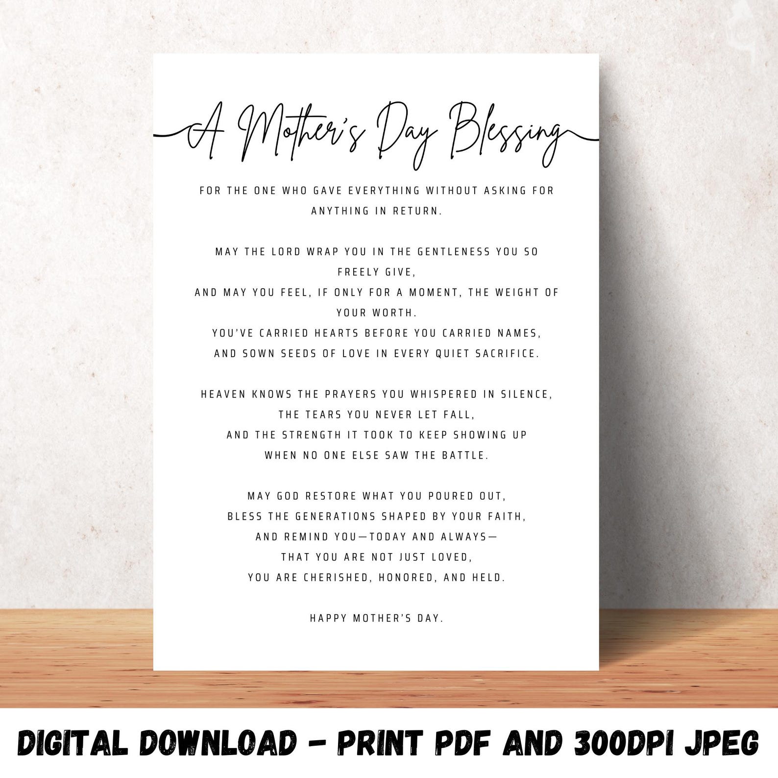 Mothers Day Blessing Wall Art Christian Printable Gift for Mom Prayer ...