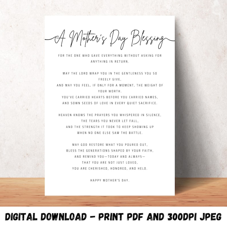 Mothers Day Blessing Wall Art Christian Printable Gift for Mom Prayer ...