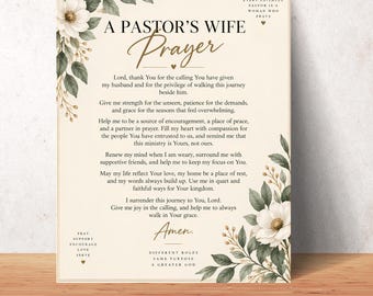 Pastor's Wife Prayer Printable, Pastor's Wife Gift, Christian Pastor Wife Gift, Pastor Appreciation Gift, Ministry Wife Prayer, Church Gift