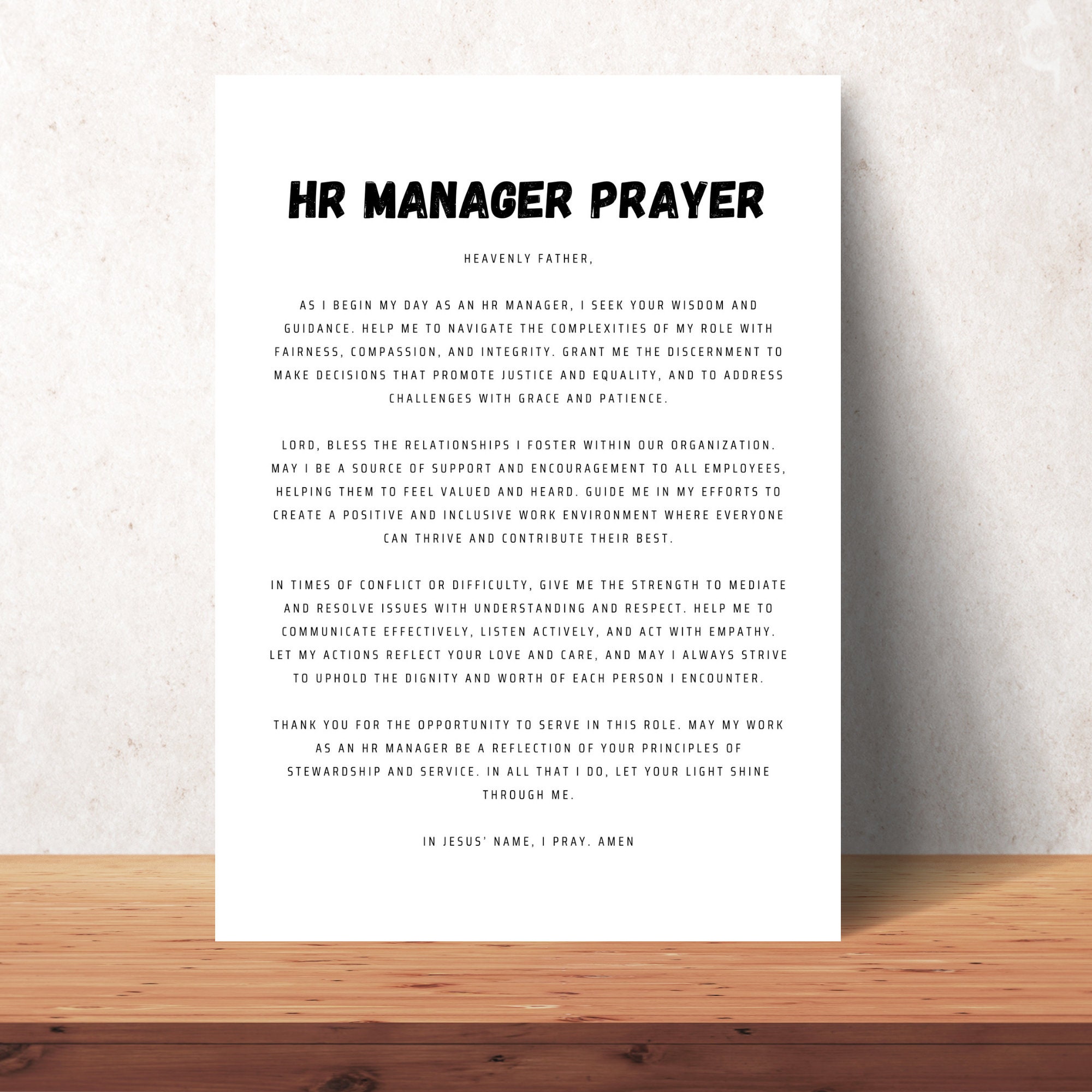 HR Manager Prayer Wall Art Printable Christian Office Decor Human ...