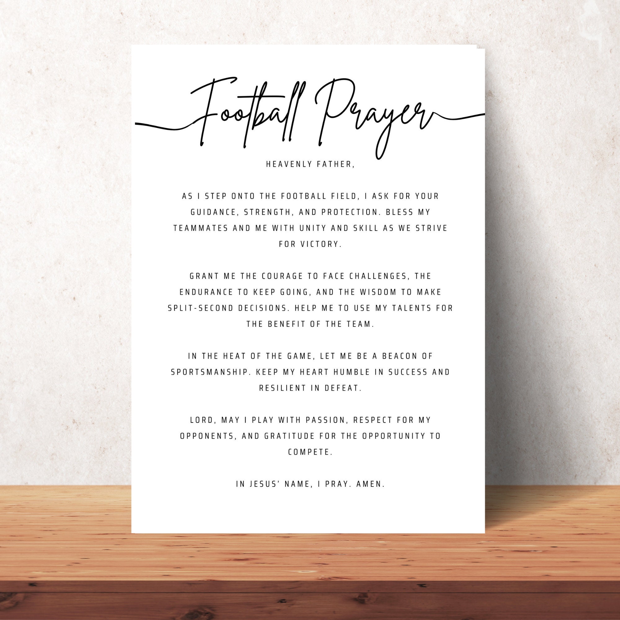 Football Prayer Wall Art Printable Poster Home Decor Dorm Room