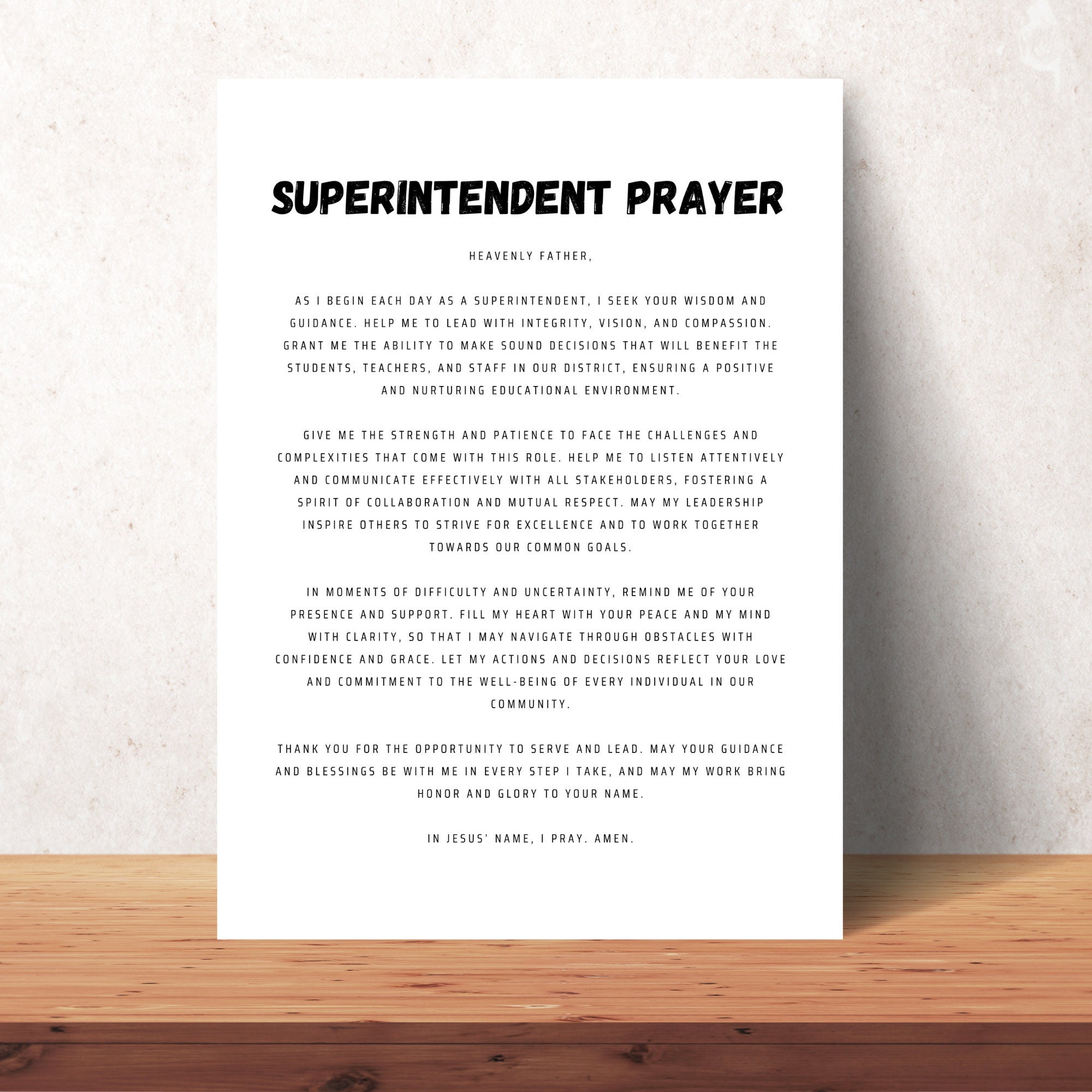 Superintendent Prayer Wall Art Printable Christian School Office Decor School Digital Print Poster Instant Download Gift For Superintendents