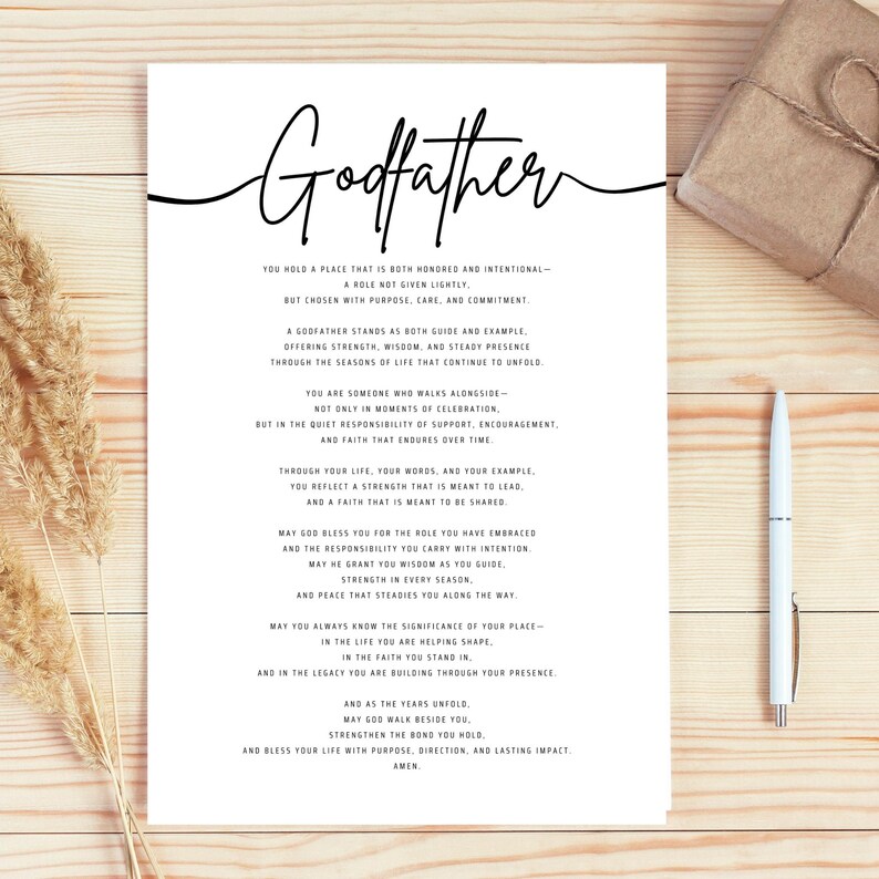 Godfather Prayer Printable Christian Gift Godfather Wall Art Religious ...