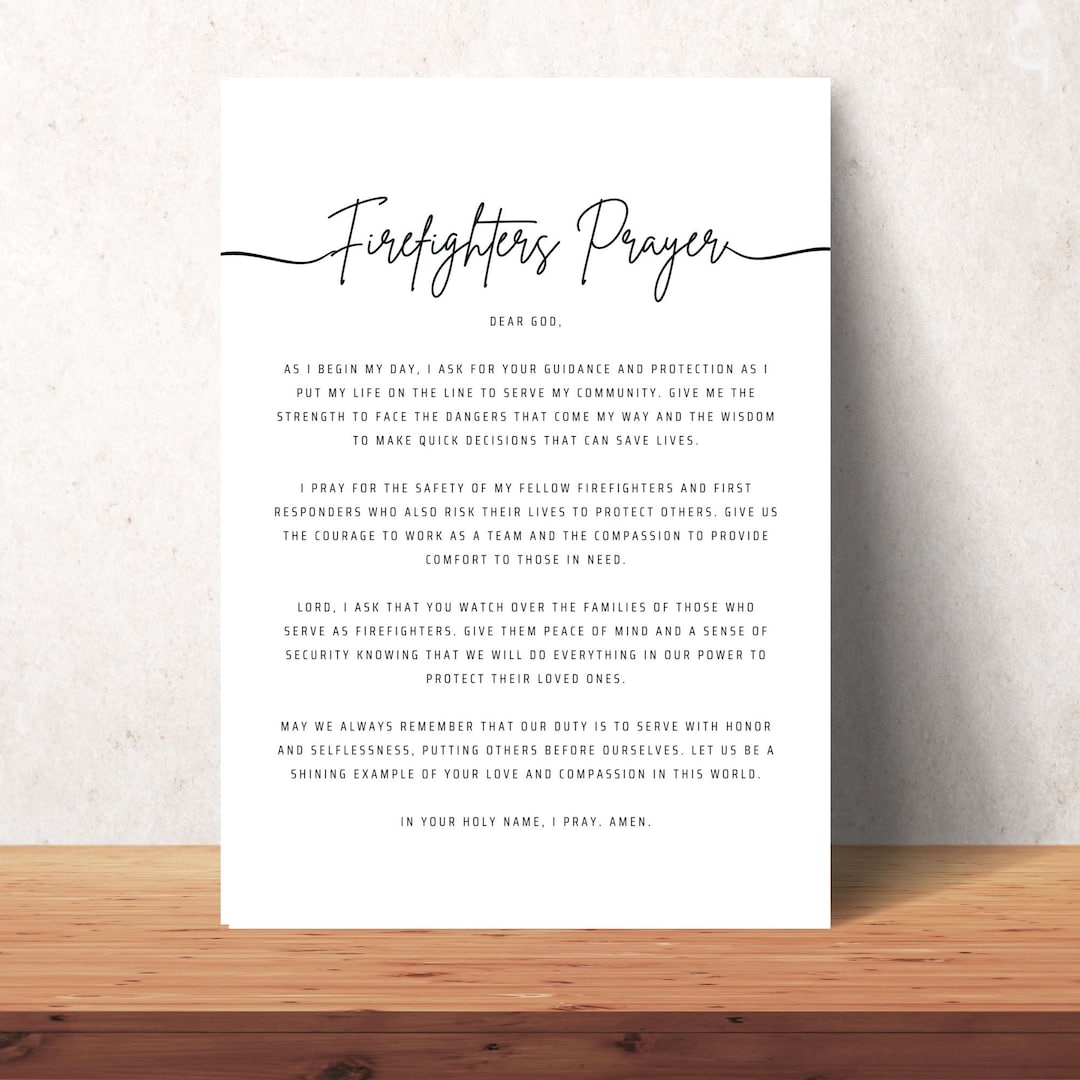 Firefighter’s Prayer Wall Art Printable Christian Decor Firefighter ...