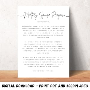 Military Spouse Prayer Printable Wall Art Christian Gift for Army Navy Air Force or Marine Spouse Digital Download Deployment Home Decor