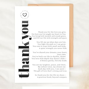 Biglietto di ringraziamento stampabile per la moglie, regalo per la moglie, biglietto di ringraziamento con poesia, biglietto di apprezzamento stampabile, biglietto pieghevole per la moglie, poesia, regalo per anniversario e nascita.