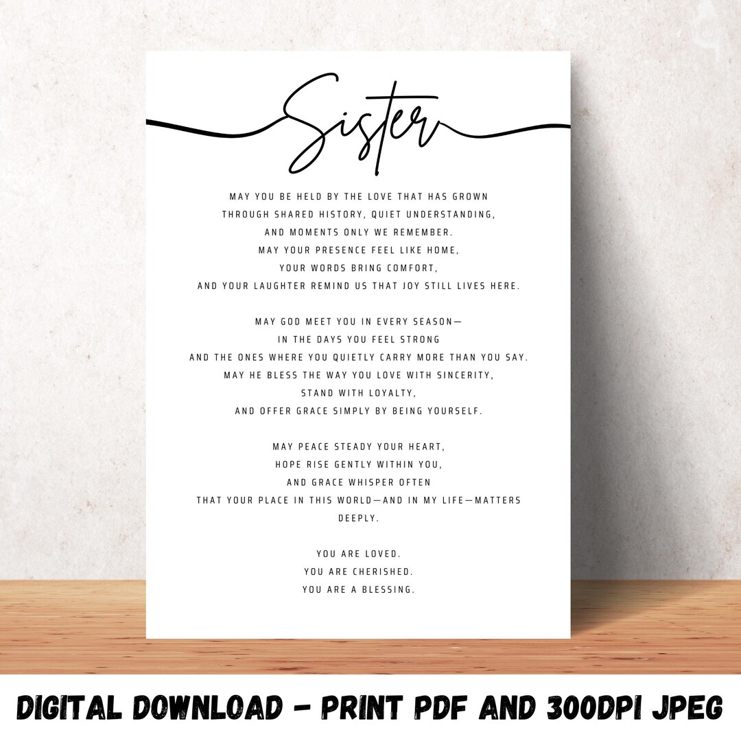 Blessing for My Sister Printable Sister Gift Christian Wall Art ...